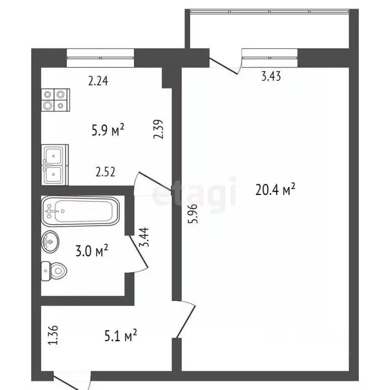 1-к кв. Ямало-Ненецкий АО, Ноябрьск просп. Мира, 29 (38.0 м) - Фото 2