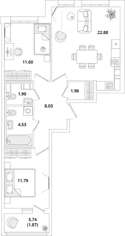 2-к кв. Санкт-Петербург Кубинская ул., 82к3с1 (65.8 м) - Фото 0