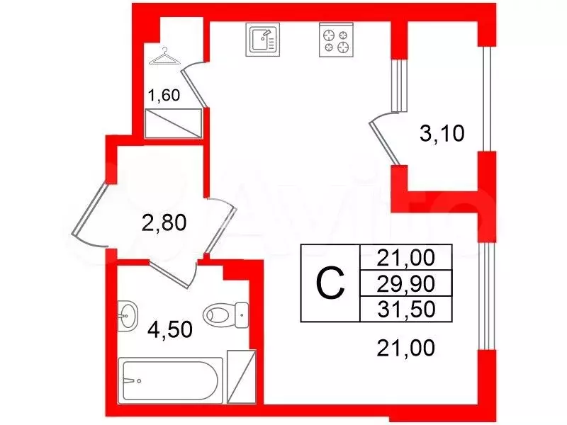 Квартира-студия, 29,8 м, 9/13 эт. - Фото 0