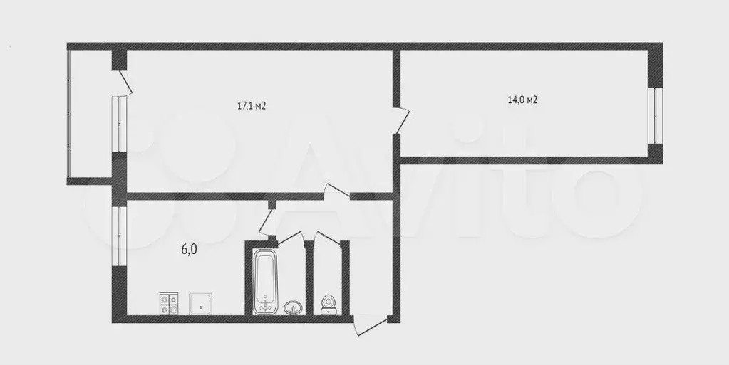 2-к. квартира, 45 м, 4/5 эт. - Фото 0