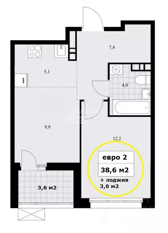 1-к кв. Москва Сосенское поселение, просп. Куприна, 7к3 (42.2 м) - Фото 2