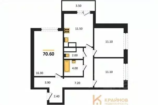 3-к кв. Воронежская область, Воронеж Московский просп., 179/14 (70.6 ... - Фото 0