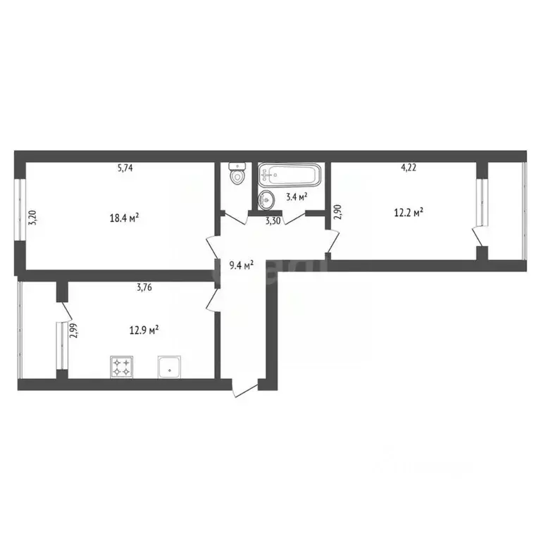 2-к кв. Амурская область, Благовещенск ул. Строителей, 79/3 (58.0 м) - Фото 2