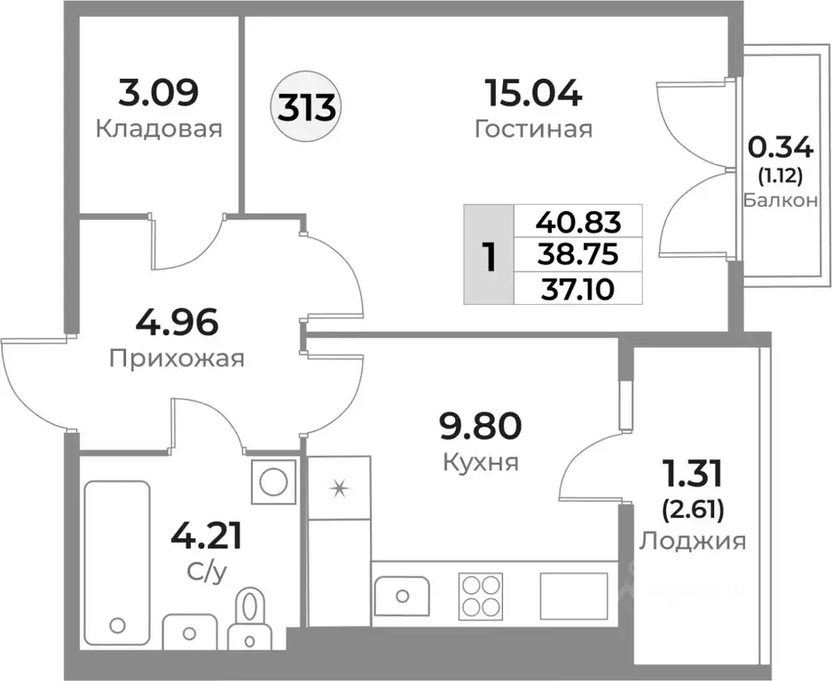 1-к кв. Калининградская область, Калининград Пригородная ул. (38.75 м) - Фото 0