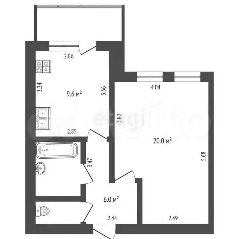 1-к. квартира, 41,7 м, 4/5 эт. - Фото 0