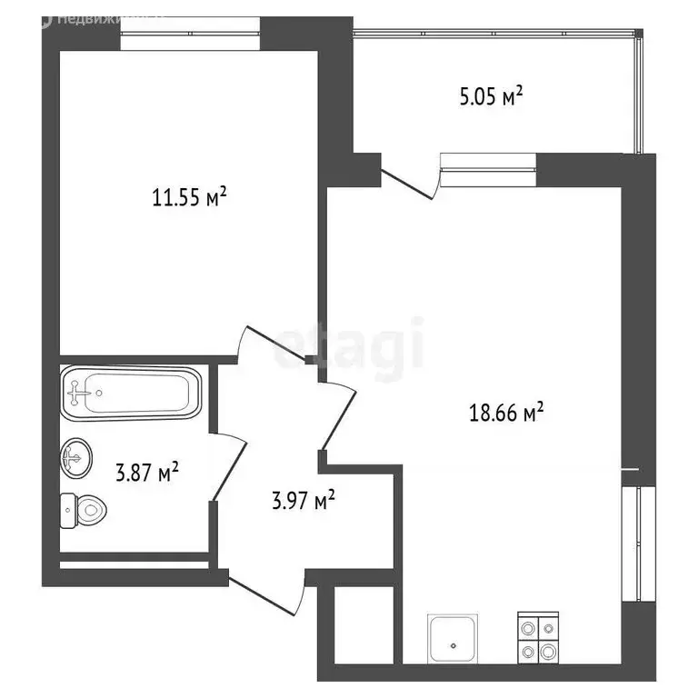 1-комнатная квартира: деревня Патрушева, улица Николая Гоголя, 1 (39 ... - Фото 1