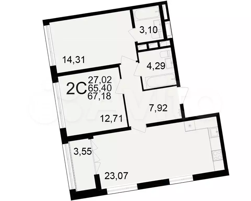 2-к. квартира, 67,2 м, 21/25 эт. - Фото 1