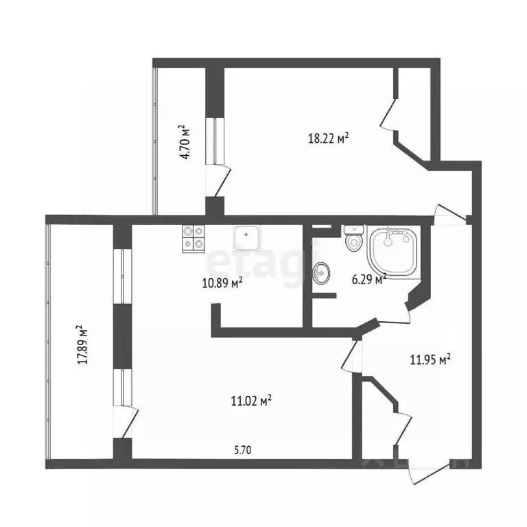 2-к кв. Тюменская область, Тюмень Мало-Загородная ул., 19 (65.0 м) - Фото 2