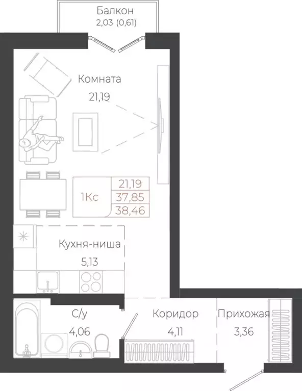 1-к кв. Алтай, Майминский район, с. Майма ул. Энергетиков (38.46 м) - Фото 1