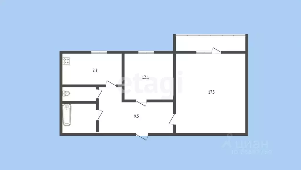 2-к кв. Карачаево-Черкесия, Черкесск ул. Космонавтов, 82 (50.9 м) - Фото 1