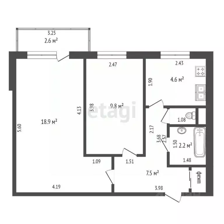 2-к кв. Калининградская область, Калининград ул. Грига, 3 (43.8 м) - Фото 1
