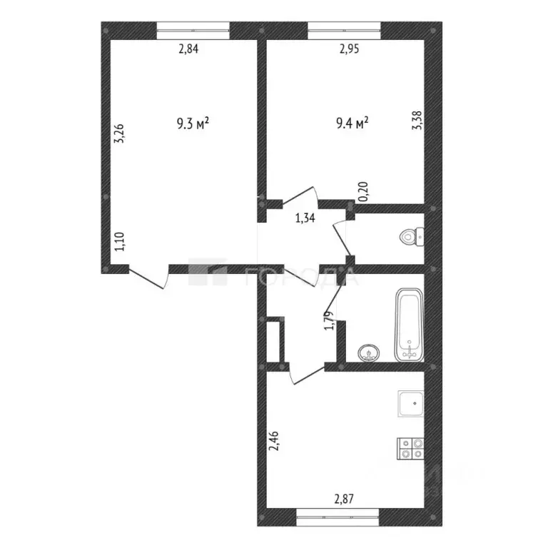 2-к кв. Кемеровская область, Новокузнецк ул. Рокоссовского, 13 (35.9 ... - Фото 1