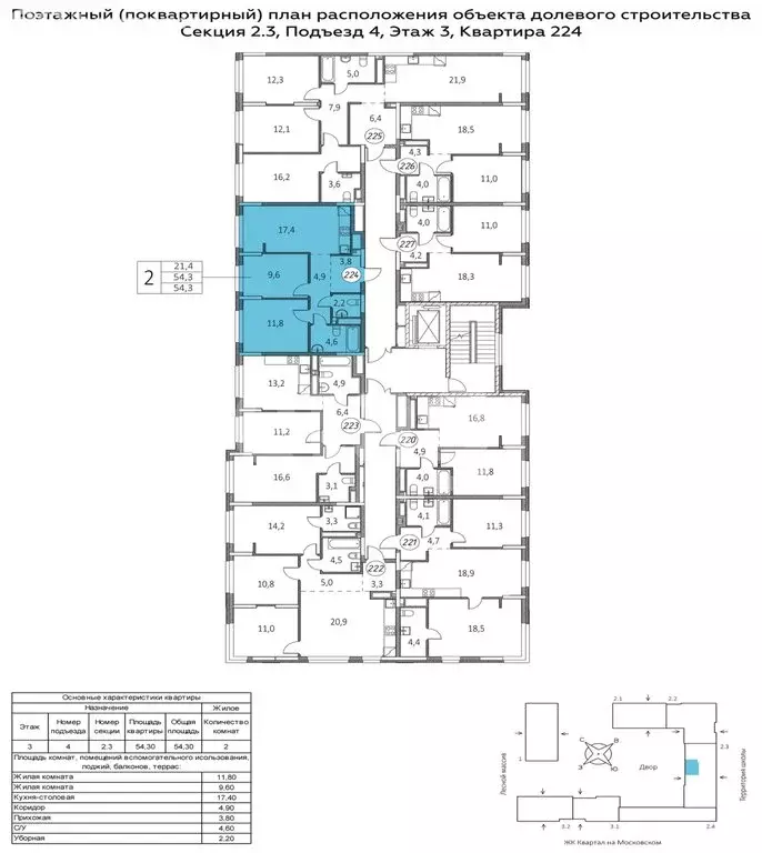 2-комнатная квартира: Дударева, улица Сергея Джанбровского, 19к1 (54.3 ... - Фото 1