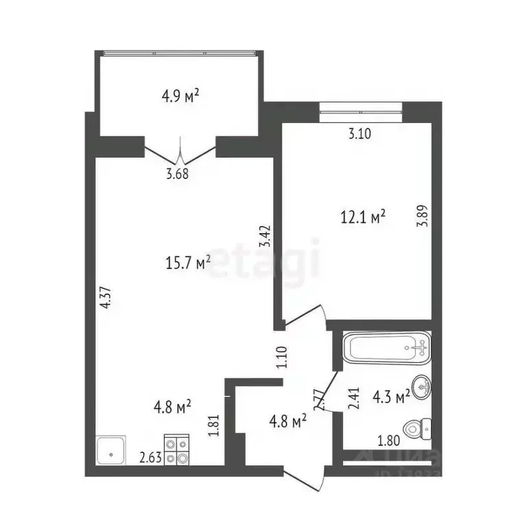 1-к кв. Тюменская область, Тюмень Ставропольская ул., 10 (41.7 м) - Фото 2