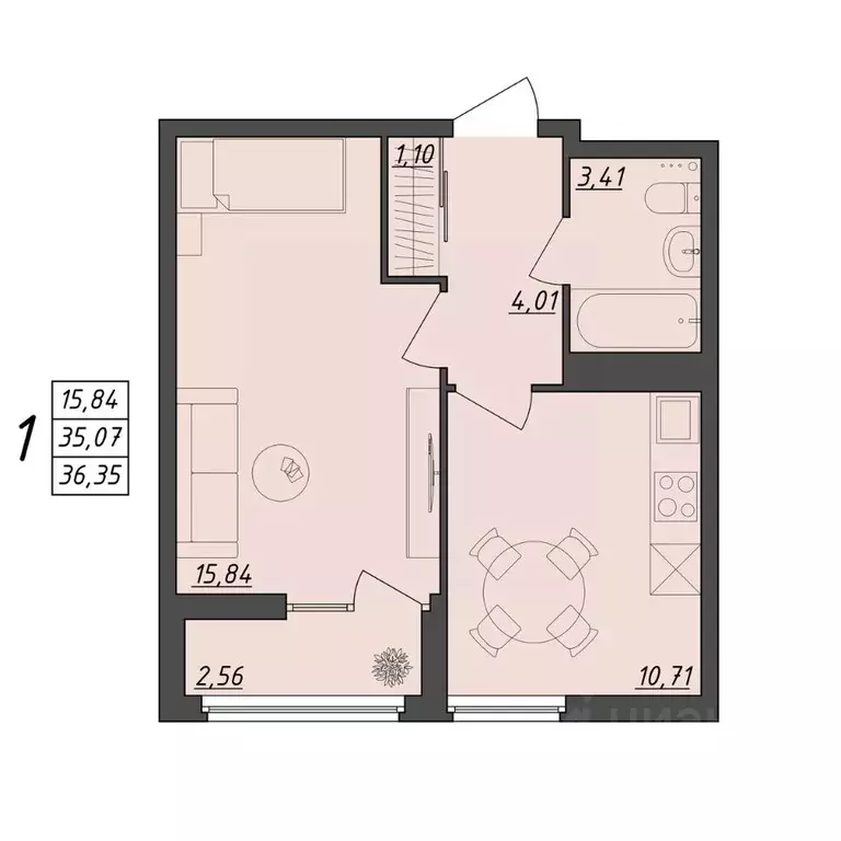 1-к кв. Волгоградская область, Волгоград ул. Алехина, 7к7 (36.35 м) - Фото 0