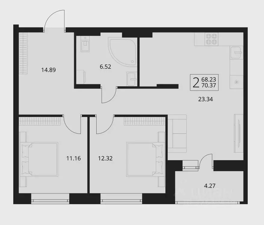 2-к кв. Брянская область, Брянский район, Снежское с/пос, пос. Путевка ... - Фото 1