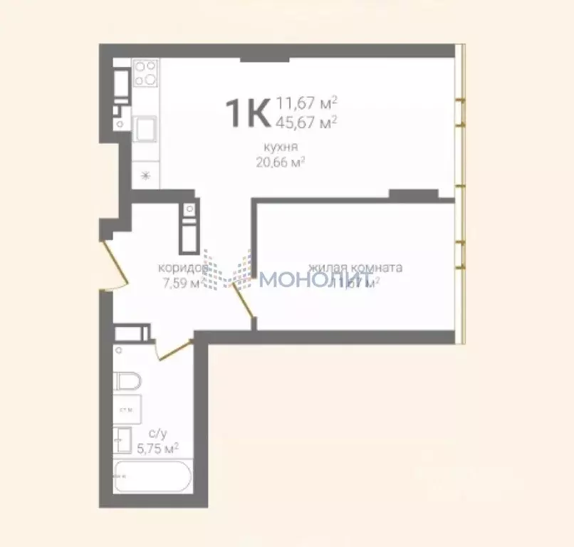 1-к кв. Нижегородская область, Нижний Новгород Казанское ш., 2 (45.67 ... - Фото 1