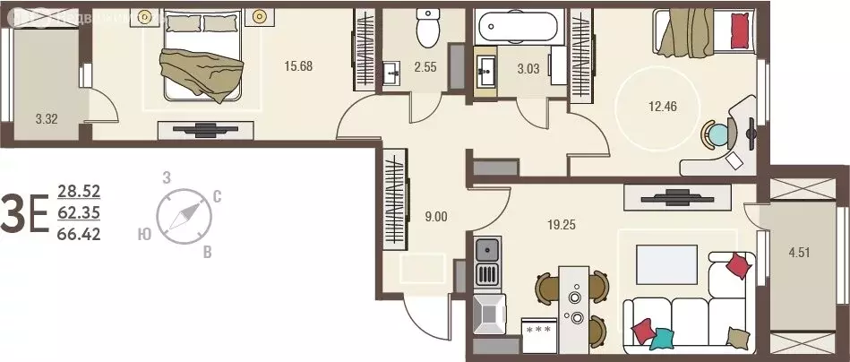 2-комнатная квартира: Курск, улица Энгельса, 115/4 (66.42 м) - Фото 0