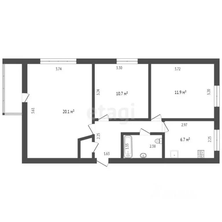 3-к кв. Тюменская область, Тюмень Ялуторовская ул., 16 (59.7 м) - Фото 2