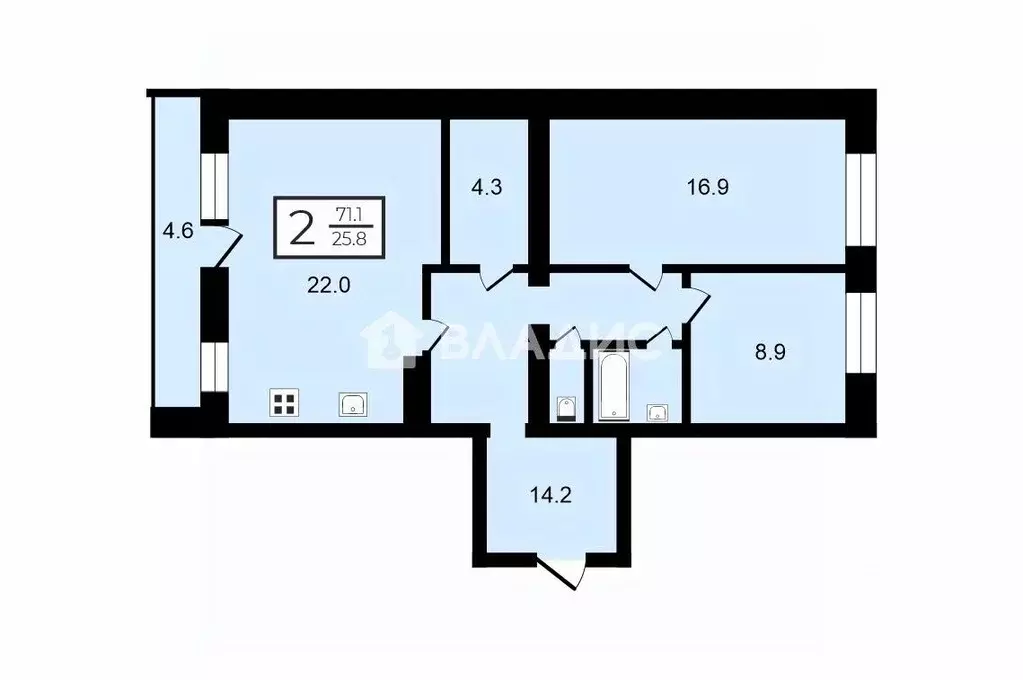 2-к кв. Санкт-Петербург Наличная ул., 40К4 (71.1 м) - Фото 2