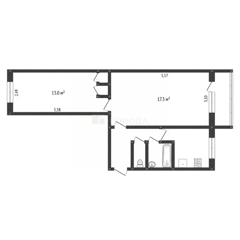 2-к кв. Кемеровская область, Новокузнецк просп. Авиаторов, 76 (44.6 м) - Фото 2