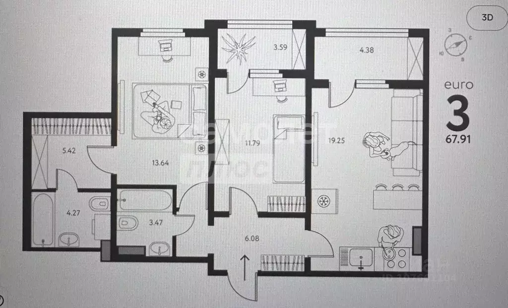 3-к кв. Липецкая область, Липецк ул. Перова, 2Д (67.91 м) - Фото 2