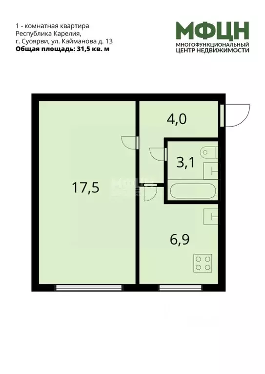 1-к кв. Карелия, Суоярви ул. Кайманова, 13 (31.5 м) - Фото 2