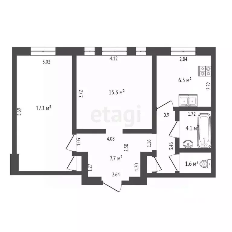 2-к кв. Воронежская область, Борисоглебск Третьяковская ул., 37 (55.8 ... - Фото 1