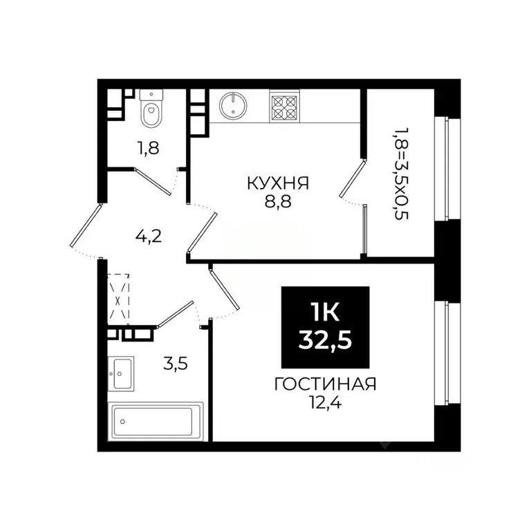 1-к кв. Ставропольский край, Ставрополь ул. Южный обход, 65к1 (32.5 м) - Фото 0