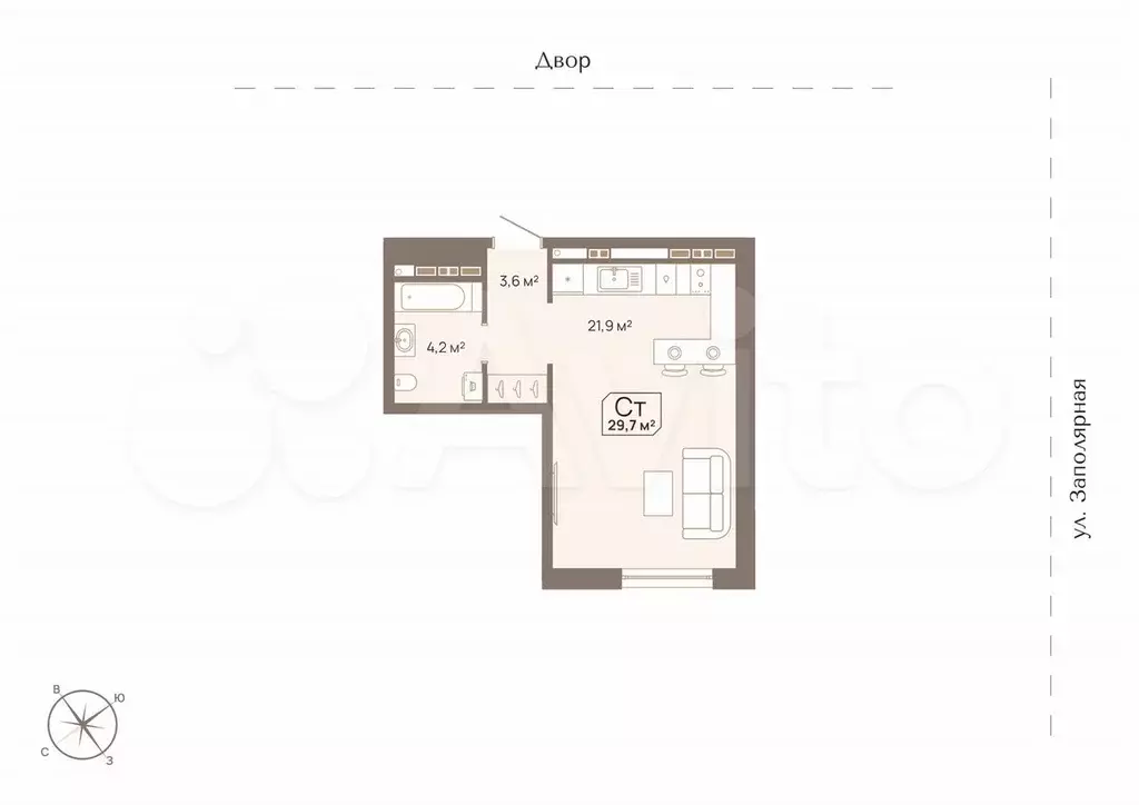 Квартира-студия, 29,7 м, 12/15 эт. - Фото 0