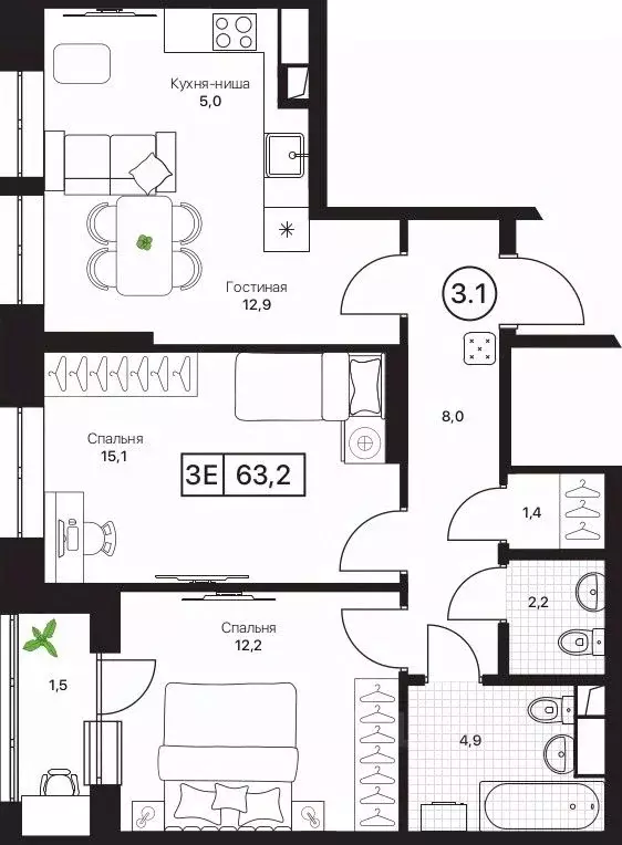 3-к кв. Московская область, Пушкино Пушкино Град жилой комплекс, к2 ... - Фото 1