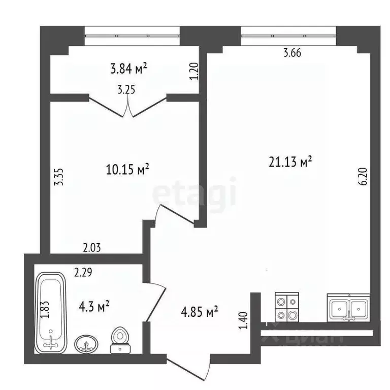1-к кв. Тюменская область, Тюмень ул. Пожарных и Спасателей, 1 (44.0 ... - Фото 2