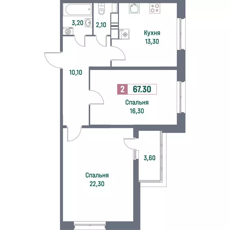 2-комнатная квартира: Мурино, Ручьёвский проспект, 1/24 (67.3 м) - Фото 1