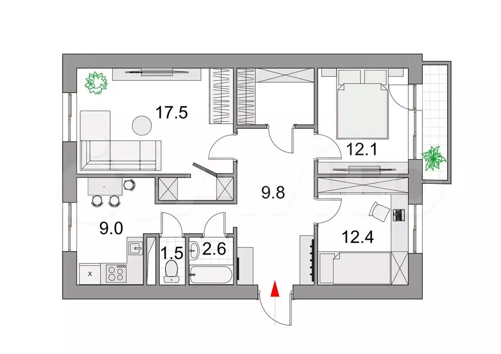 3-к. квартира, 68,1 м, 7/10 эт. - Фото 0