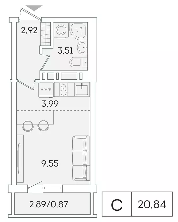 квартира-студия, 20 м - Фото 0
