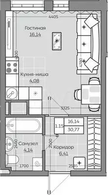 Квартира-студия, 30,8м, 5/25эт. - Фото 1