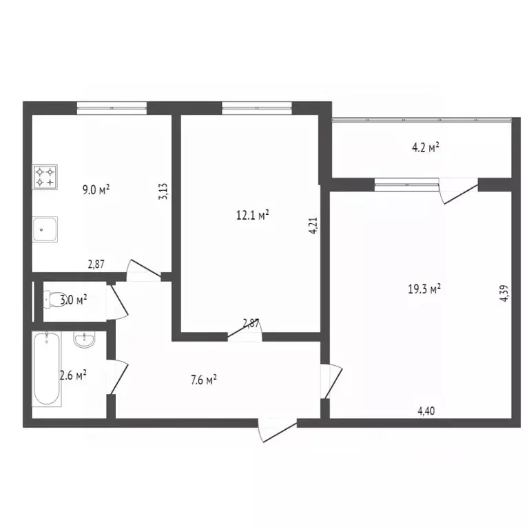 2-к кв. Тюменская область, Тобольск 9-й мкр, 27 (51.2 м) - Фото 2