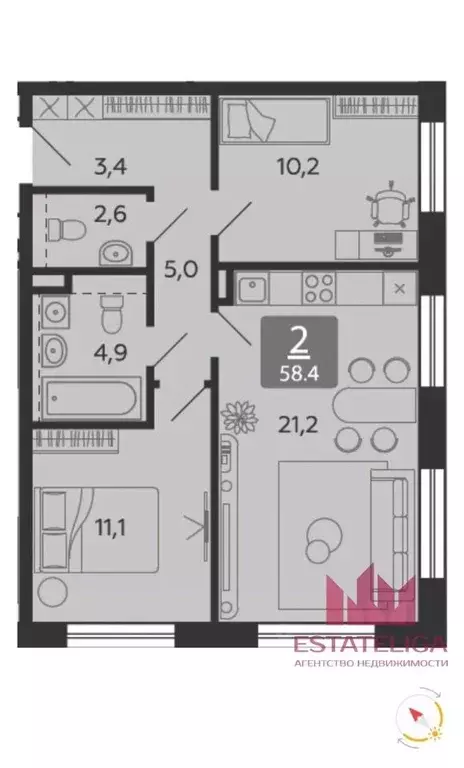 2-к кв. Москва наб. Марка Шагала, 11к2 (58.2 м) - Фото 1