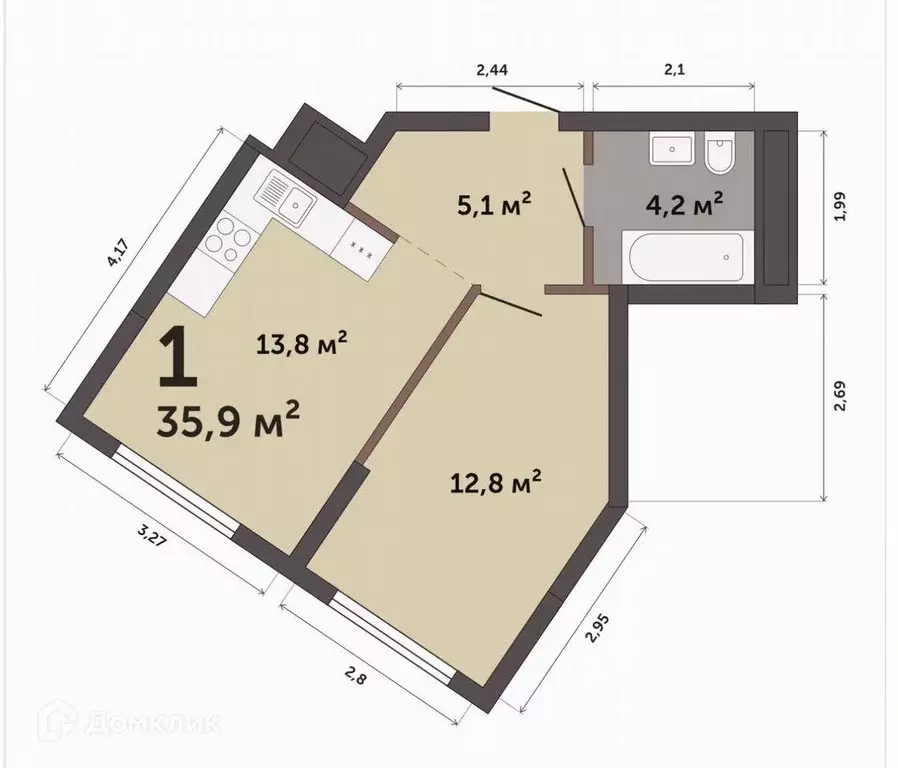 Продаётся 1-к квартира, 35.9 м - Фото 0
