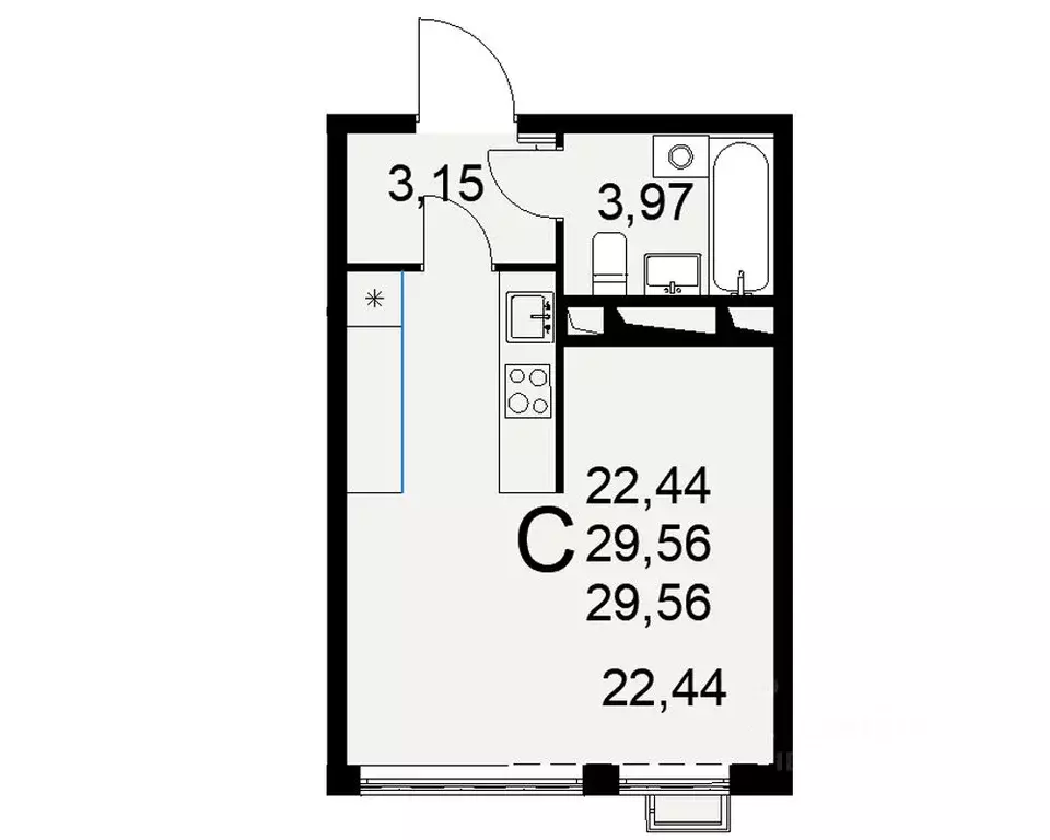 1-к кв. Тульская область, Тула ул. Федора Смирнова, 2 (29.56 м) - Фото 0