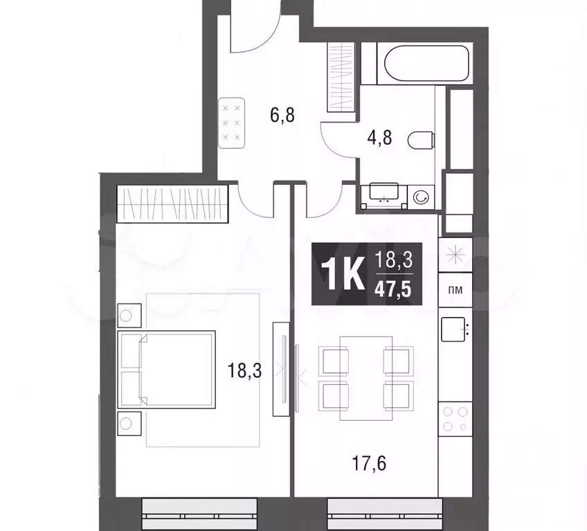 1-к. квартира, 46,8 м, 27/53 эт. - Фото 1