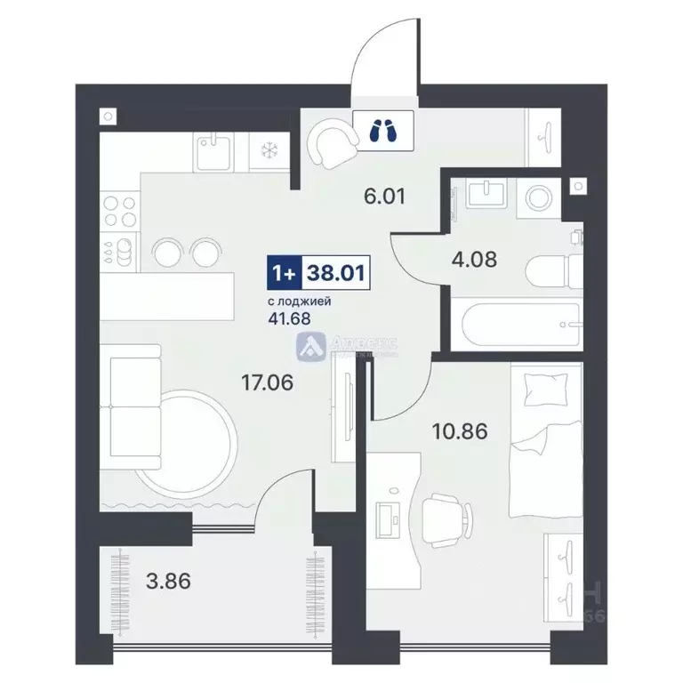 1-к кв. Тюменская область, Тюмень ДОК мкр, ул. Рылеева, 31 (38.01 м) - Фото 1