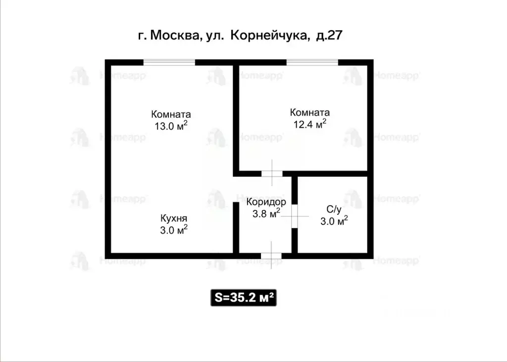 2-к кв. Москва ул. Корнейчука, 27 (35.2 м) - Фото 2