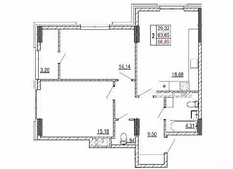 2-к кв. Белгородская область, Белгород ул. Разина (66.85 м) - Фото 1