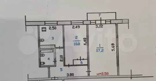 2-к. квартира, 43,1 м, 2/5 эт. - Фото 0