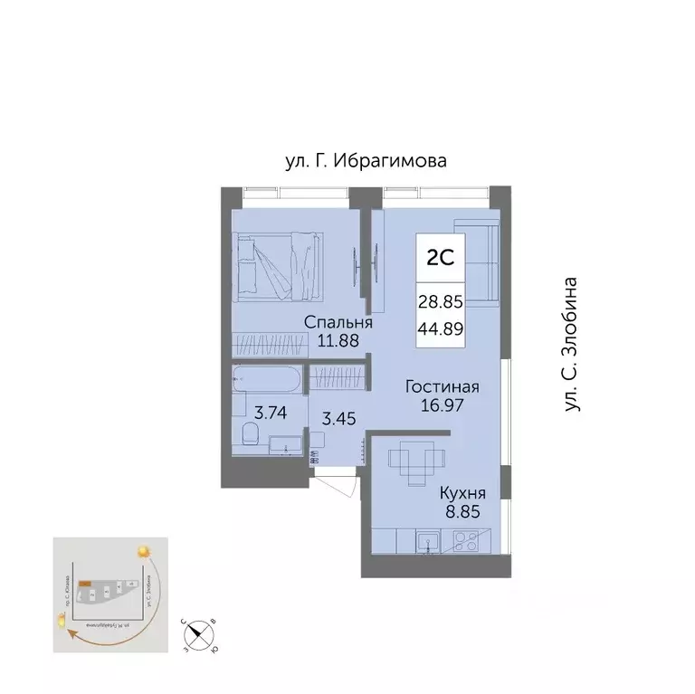 2-к кв. Башкортостан, Уфа ул. Художника Позднова (44.89 м) - Фото 0