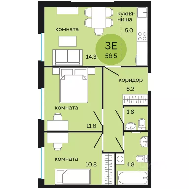 3-к кв. Пермский край, Пермь Краснова мкр, Красное яблоко жилой ... - Фото 1