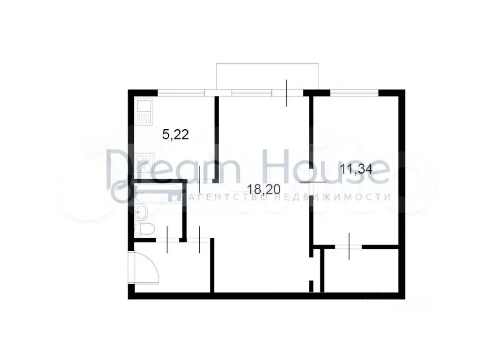 2-к. квартира, 43,8 м, 4/5 эт. - Фото 0