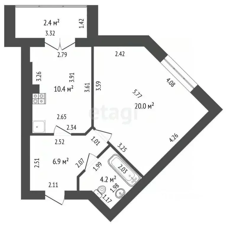 1-к кв. Калининградская область, Зеленоградск ул. Большая Окружная, ... - Фото 2