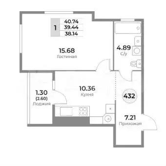 1-к. квартира, 40,7 м, 4/10 эт. - Фото 1